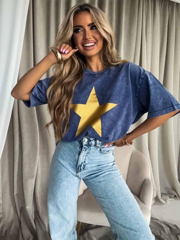 Dekatyzowany T-shirt STAR - granatowy