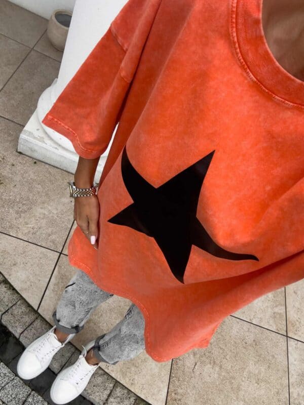 Dekatyzowany T-shirt STAR - pomarańczowy