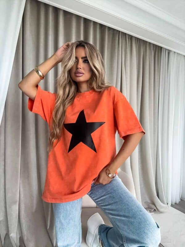 Dekatyzowany T-shirt STAR - pomarańczowy