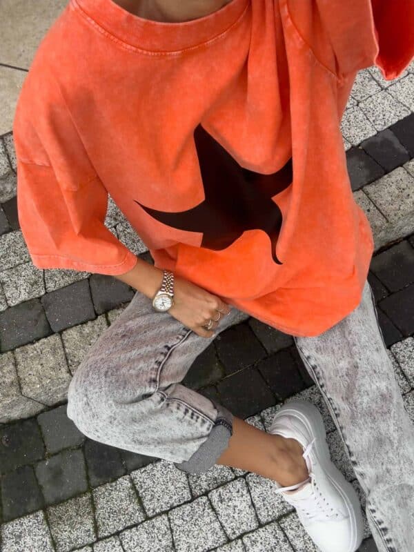 Dekatyzowany T-shirt STAR - pomarańczowy