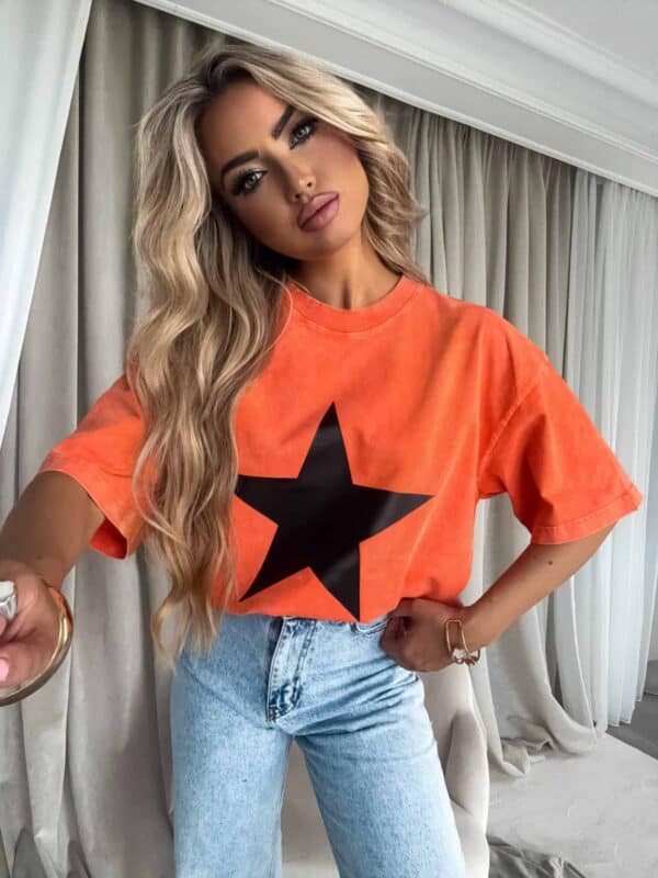 Dekatyzowany T-shirt STAR - pomarańczowy
