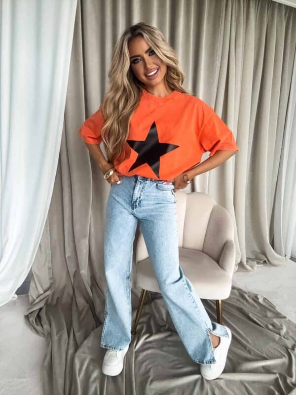 Dekatyzowany T-shirt STAR - pomarańczowy