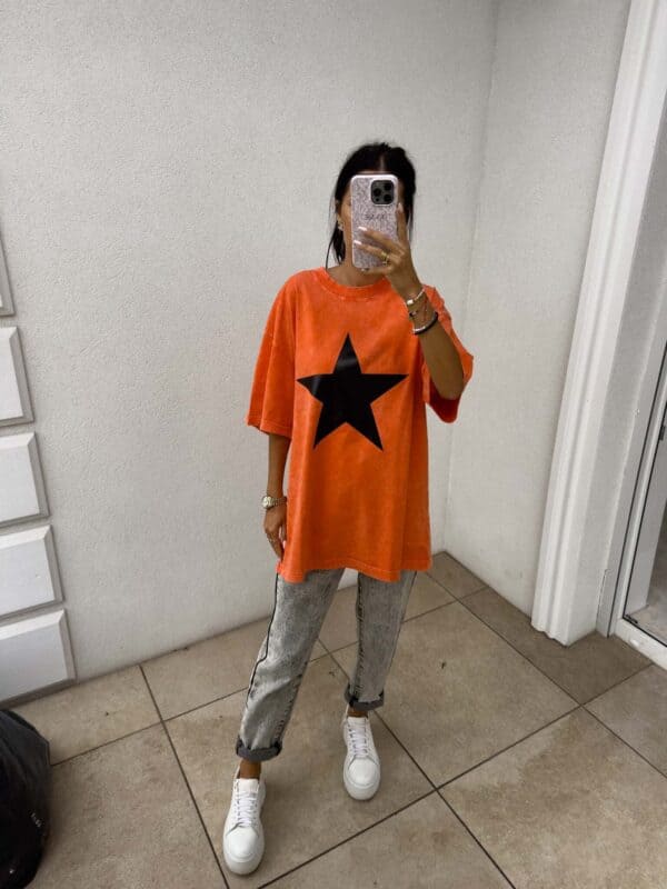 Dekatyzowany T-shirt STAR - pomarańczowy