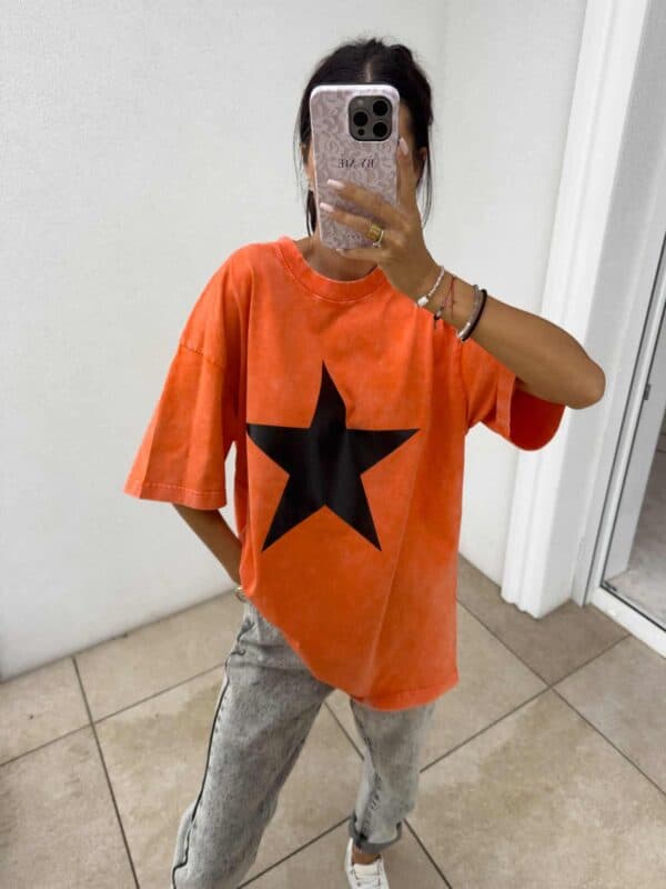 Dekatyzowany T-shirt STAR - pomarańczowy