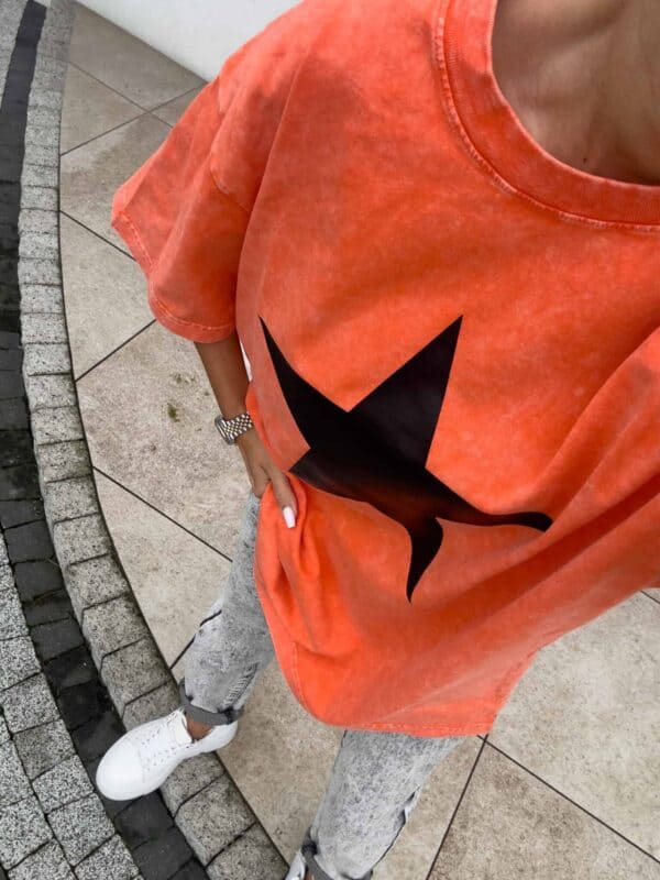 Dekatyzowany T-shirt STAR - pomarańczowy