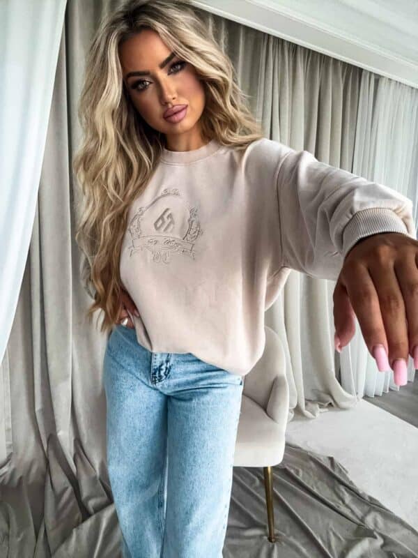 Dekatyzowana bluza QUEEN - jasny beż