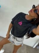 Dekatyzowany t-shirt MONETTE - czarny Dekatyzowany t-shirt MONETTE - czarny