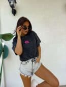 Dekatyzowany t-shirt MONETTE - czarny Dekatyzowany t-shirt MONETTE - czarny