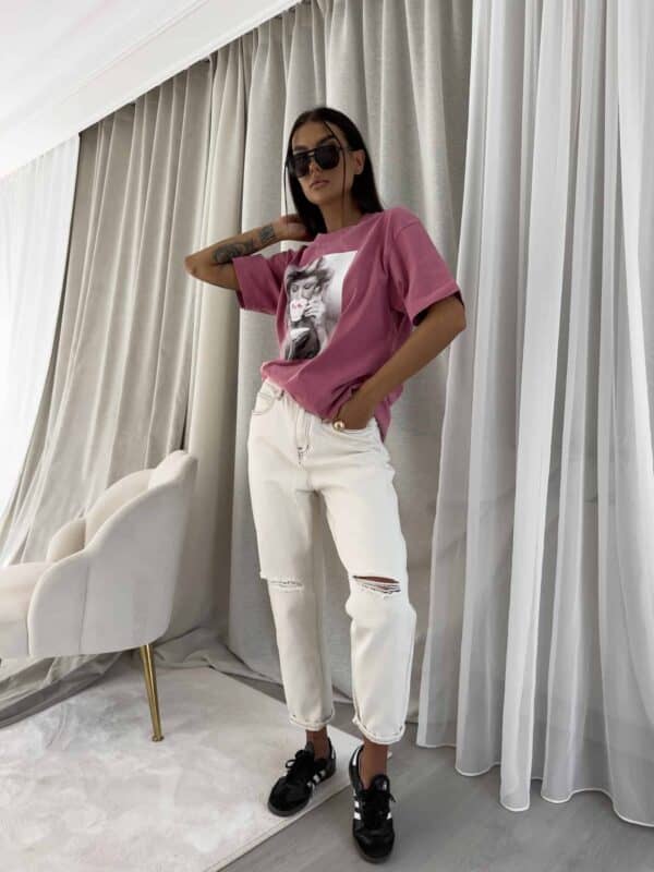 Dekatyzowany t-shirt ROLLER - brudny róż