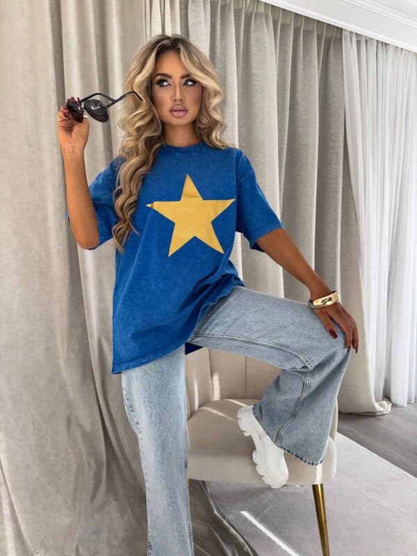 Dekatyzowany t-shirt STAR - kobalt