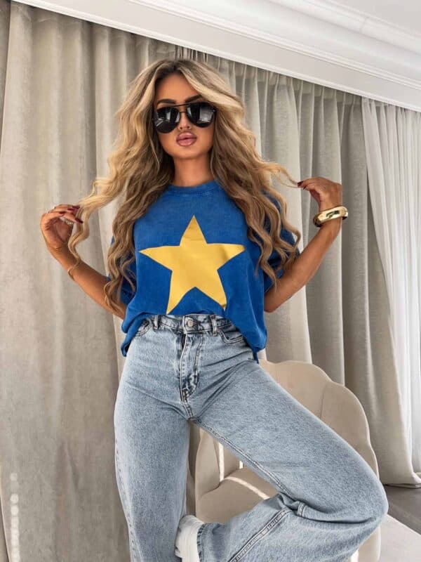 Dekatyzowany t-shirt STAR - kobalt