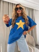 Dekatyzowany t-shirt STAR - kobalt