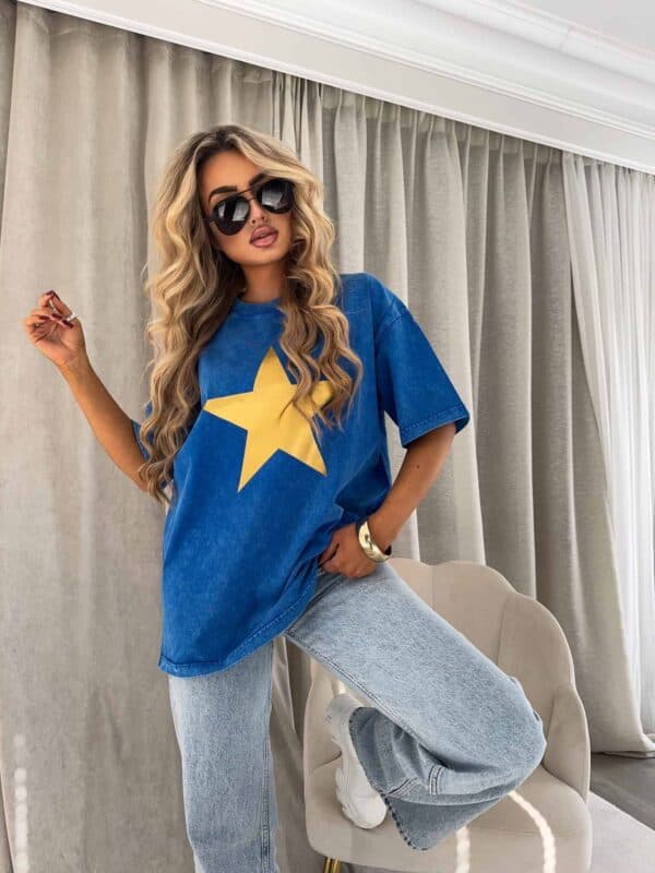 Dekatyzowany t-shirt STAR - kobalt
