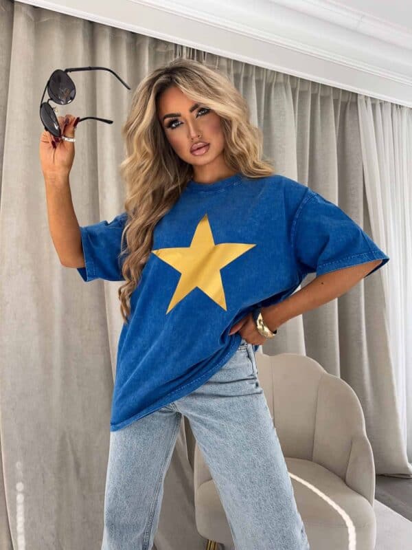 Dekatyzowany t-shirt STAR - kobalt