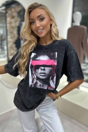 Dekatyzowany t-shirt LOCK - czarny