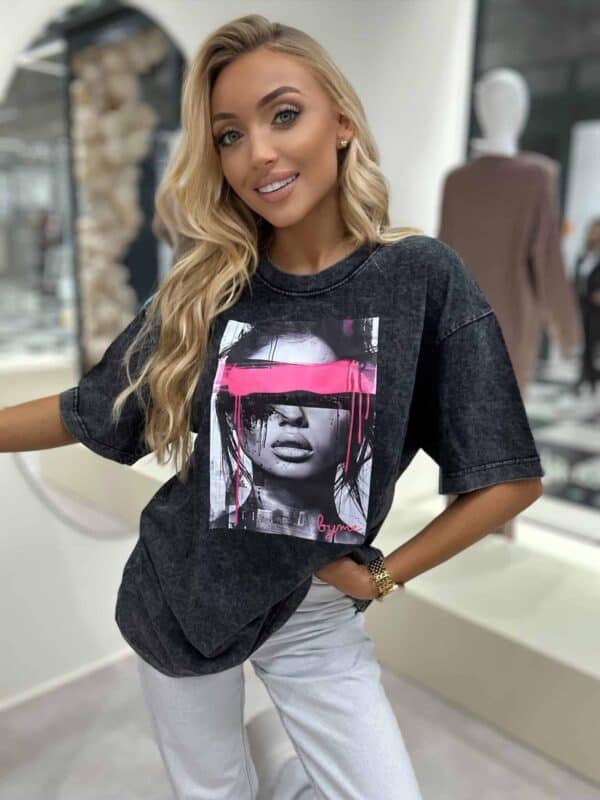 Dekatyzowany t-shirt LOCK - czarny