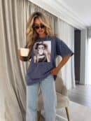 Dekatyzowany t-shirt ROLLER - granatowy