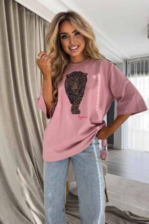 T-SHIRT MEDIUM TIGER - brudny róż