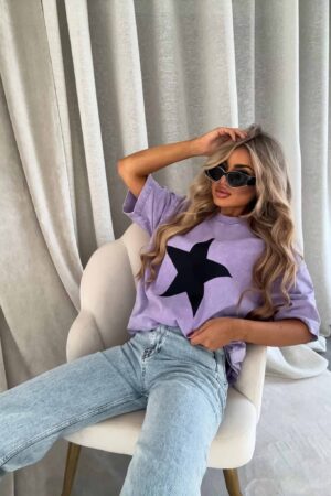 Dekatyzowany t-shirt STAR - jasny fiolet