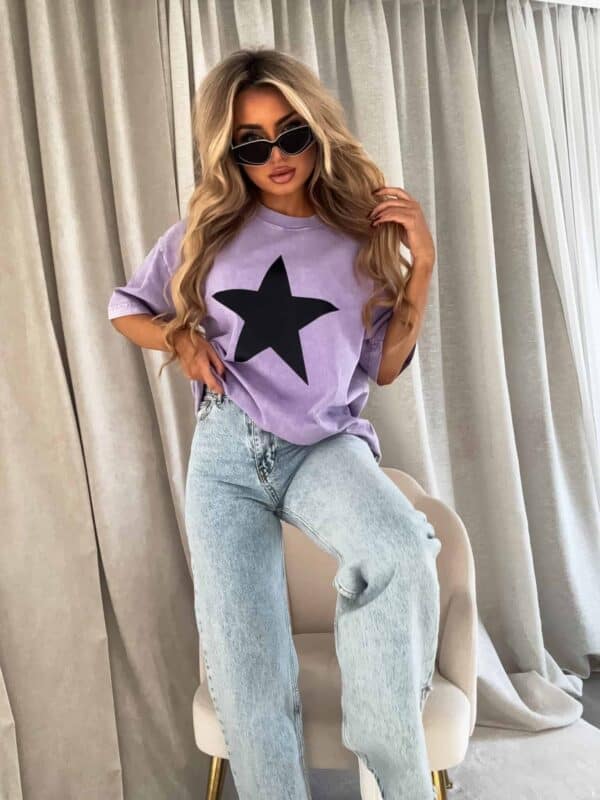 Dekatyzowany t-shirt STAR - jasny fiolet