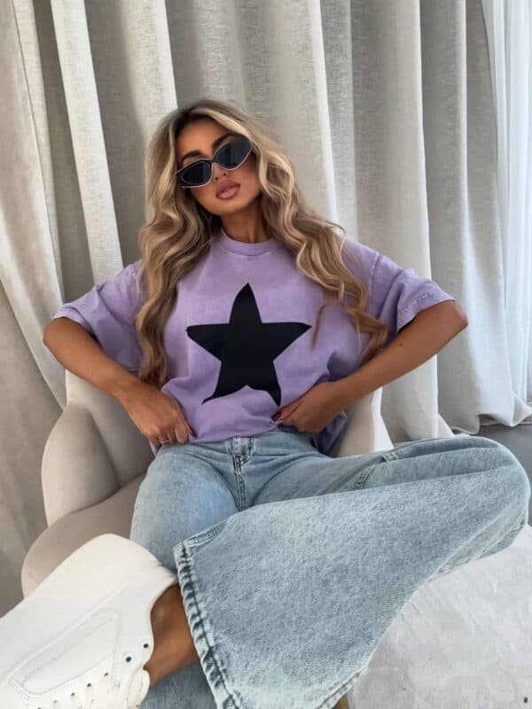 Dekatyzowany t-shirt STAR - jasny fiolet
