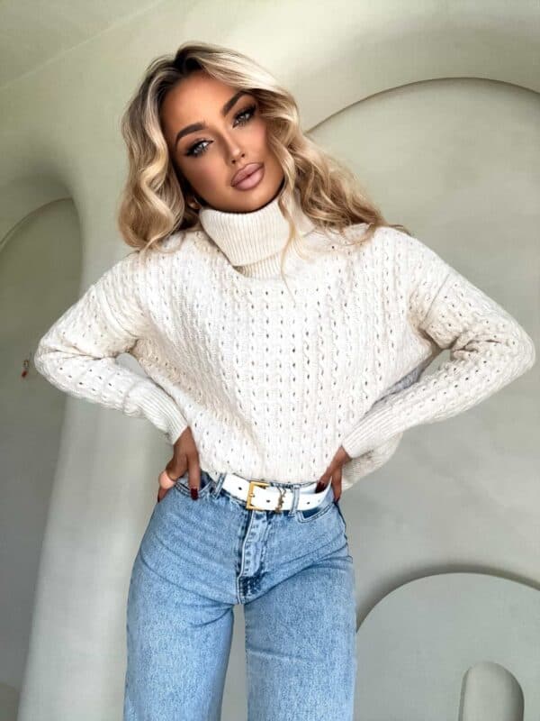 Sweter golf INKO - jasny beż