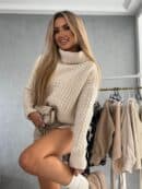 Sweter golf INKO - jasny beż