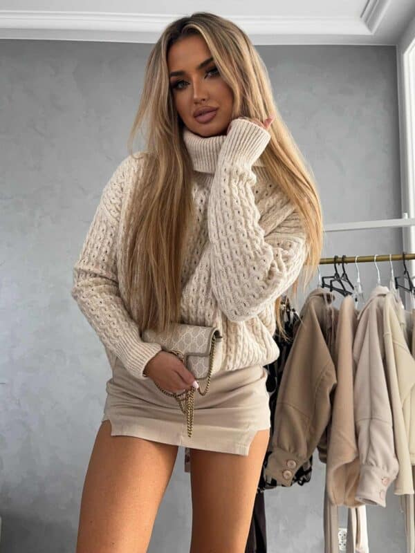 Sweter golf INKO - jasny beż