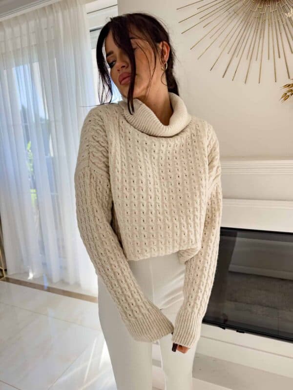 Sweter golf INKO - jasny beż