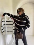 Sweter golf INKO pasy - czarno-beżowe