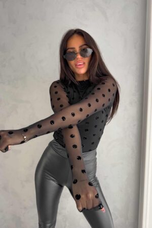 Bluzka SABRINA kropeczki lurex - czarna