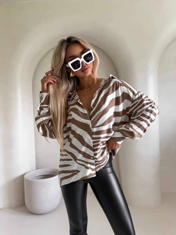 Koszula OVER AUTUMN print zebra - beżowo-ecru