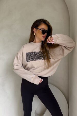 Dekatyzowana bluza KORONKA - jasny beż