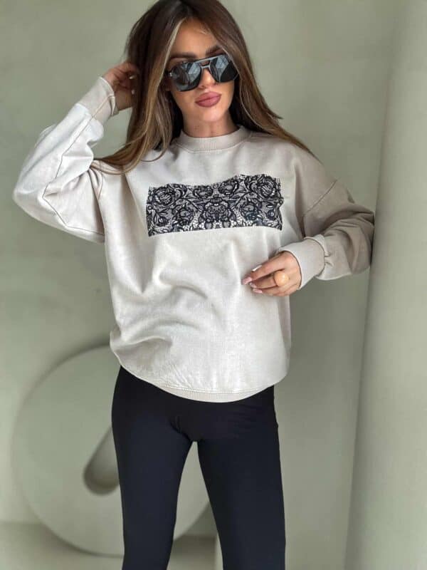 Dekatyzowana bluza KORONKA - jasny beż