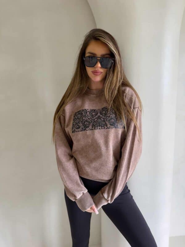 Dekatyzowana bluza KORONKA - ciemny beż