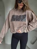 Dekatyzowana bluza KORONKA - ciemny beż