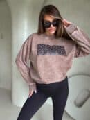 Dekatyzowana bluza KORONKA - ciemny beż
