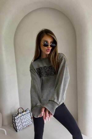 Dekatyzowana bluza KORONKA - khaki