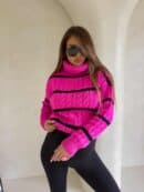 Sweter golf INKO pasy - mocny róż