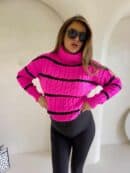 Sweter golf INKO pasy - mocny róż