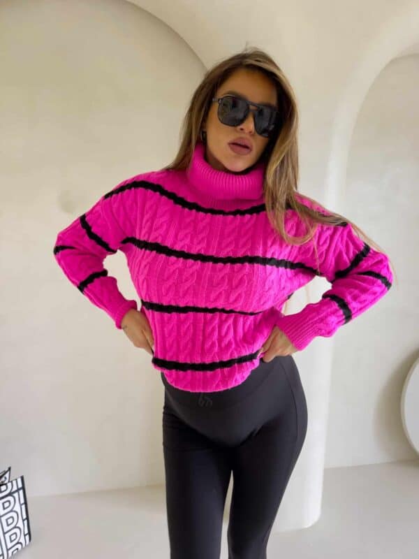 Sweter golf INKO pasy - mocny róż