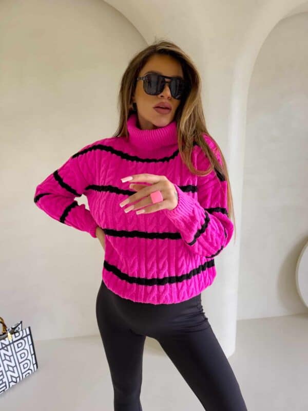 Sweter golf INKO pasy - mocny róż