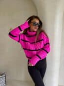 Sweter golf INKO pasy - mocny róż