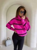 Sweter golf INKO pasy - mocny róż