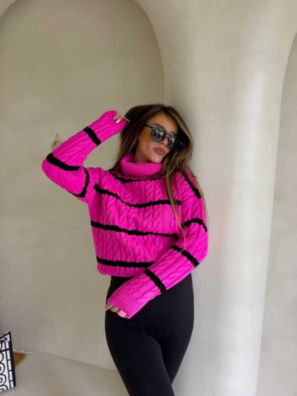 Sweter golf INKO pasy - mocny róż