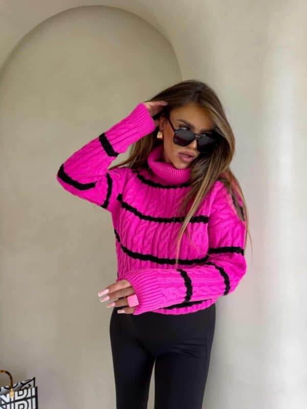 Sweter golf INKO pasy - mocny róż