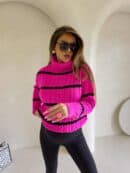 Sweter golf INKO pasy - mocny róż