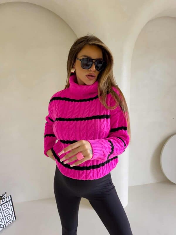 Sweter golf INKO pasy - mocny róż