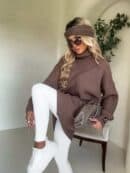 Sweter golf LAVER - mleczna czekolada