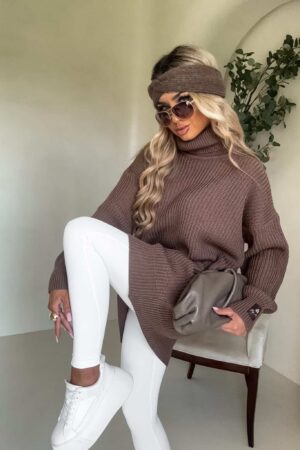 Sweter golf LAVER - mleczna czekolada